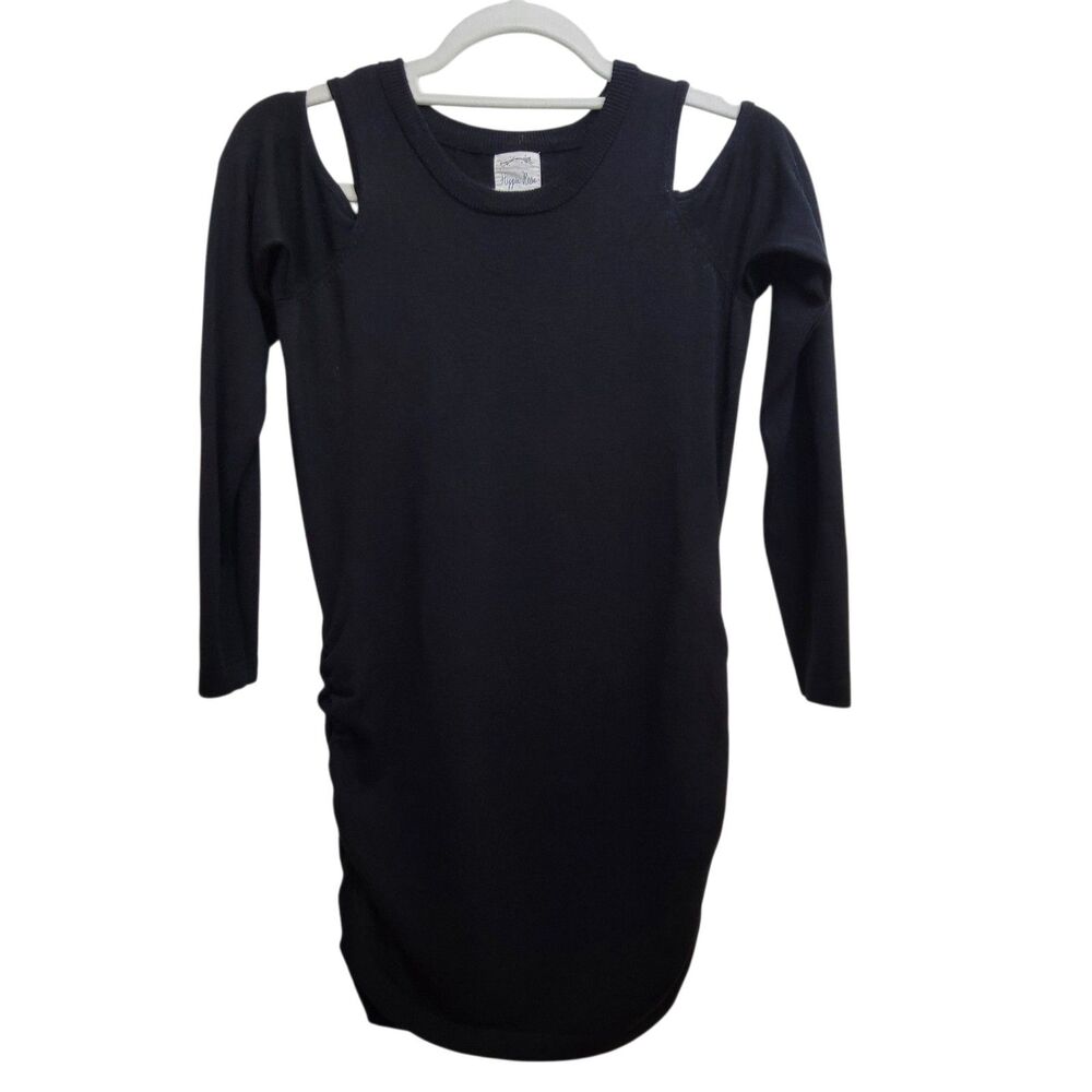 Hippie Rose Black Long Sleeve Side Cinch Cold Shoulder Sweater Top Size Small